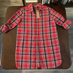 NWT Noisy May Long Sleeve Red Plaid Long Button Down Women's Top Size Small
